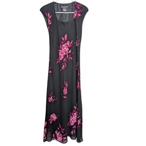 VTG Jones Wear Dress Y2K 6 Maxi Gown Black Whimsigoth Floral Fairy Prom Grunge